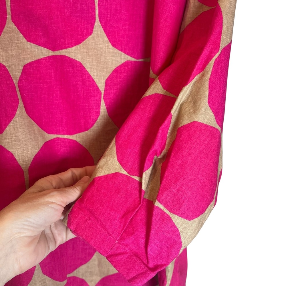 Marimekko x Uniqlo Pink Polka Dot Linen Blend V-Neck Tunic Top XS - Picture 5 of 5